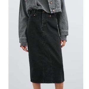 Zara high-waisted front yoke midi denim skirt